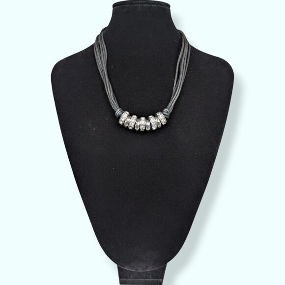 Vintage 7-Strand Rhinestone Cord Necklace - Picture 2 of 5